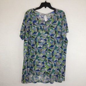 Avenue Blouse Women Size 22/24 Multicolor Geometric Short Sleeve Lined Pullover